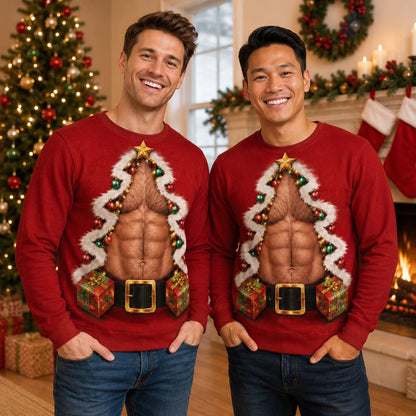 Funny Christmas Tree Chest Couple Ugly Sweater