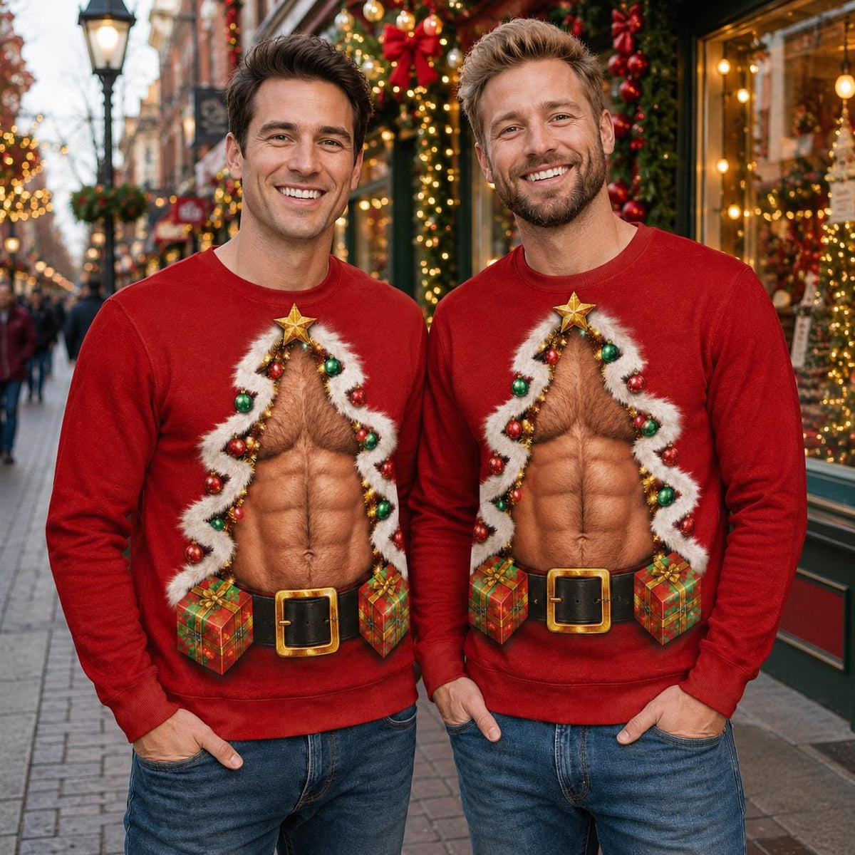 Funny Christmas Tree Chest Couple Ugly Sweater