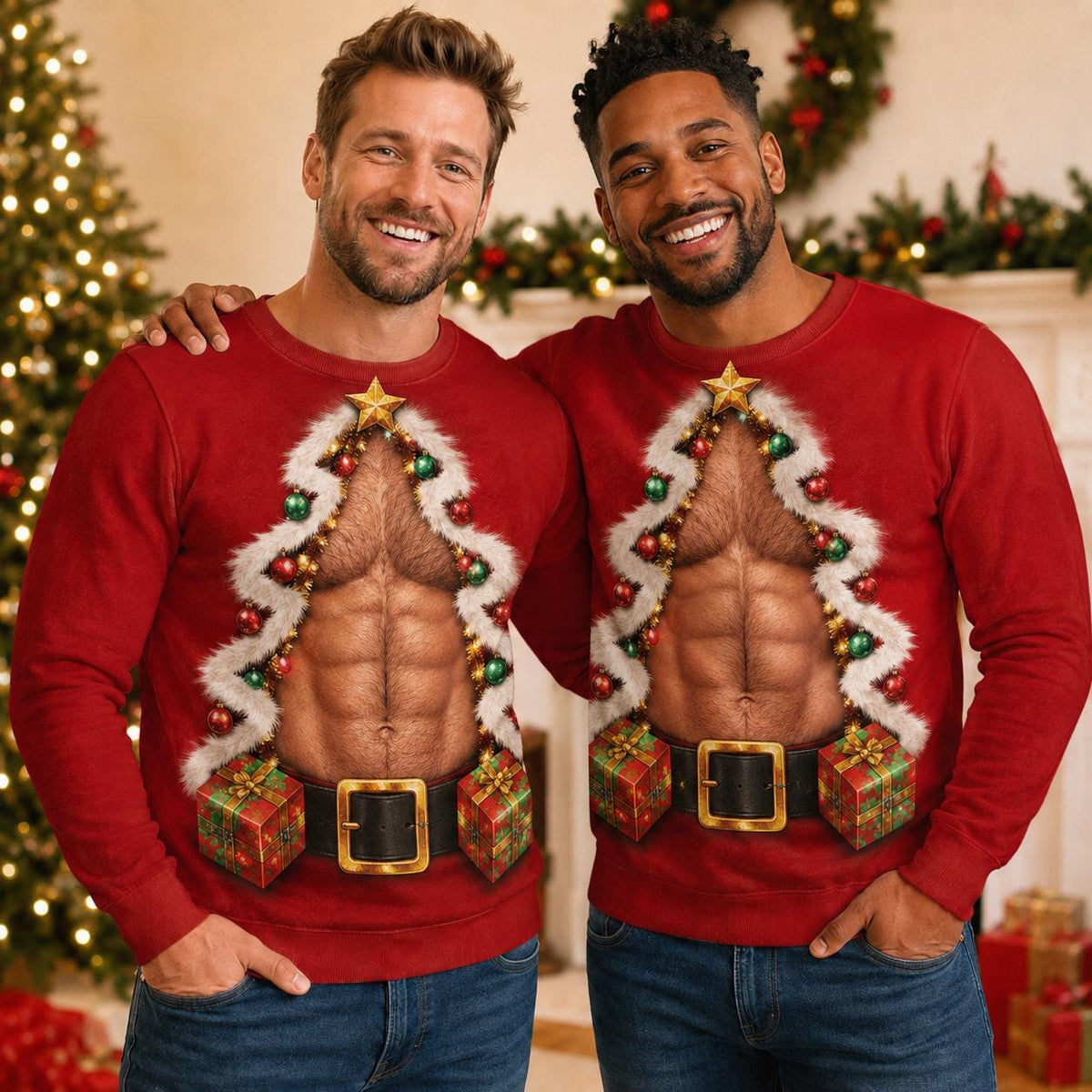 Funny Christmas Tree Chest Couple Ugly Sweater