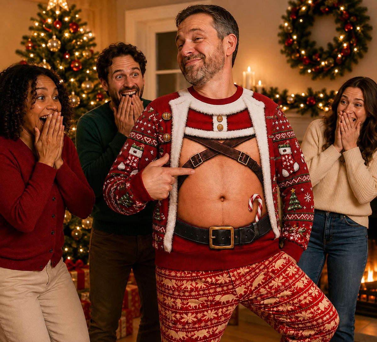 Funny Cutout Open Chest Christmas Couple Sweater