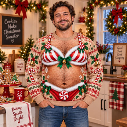 Funny Hairy Chest Bikini Ugly Christmas Sweater