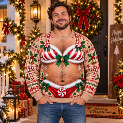 Funny Hairy Chest Bikini Ugly Christmas Sweater