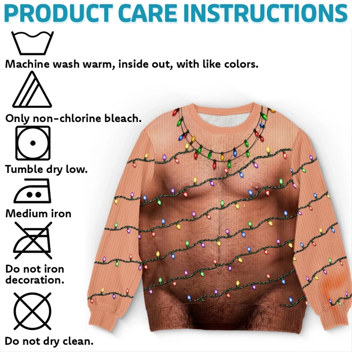 Funny Hairy Chest Christmas Lights Sweater