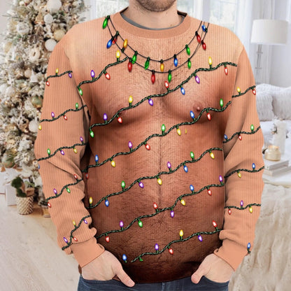 Funny Hairy Chest Christmas Lights Sweater