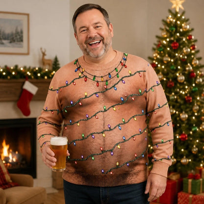 Funny Hairy Chest Christmas Lights Sweater