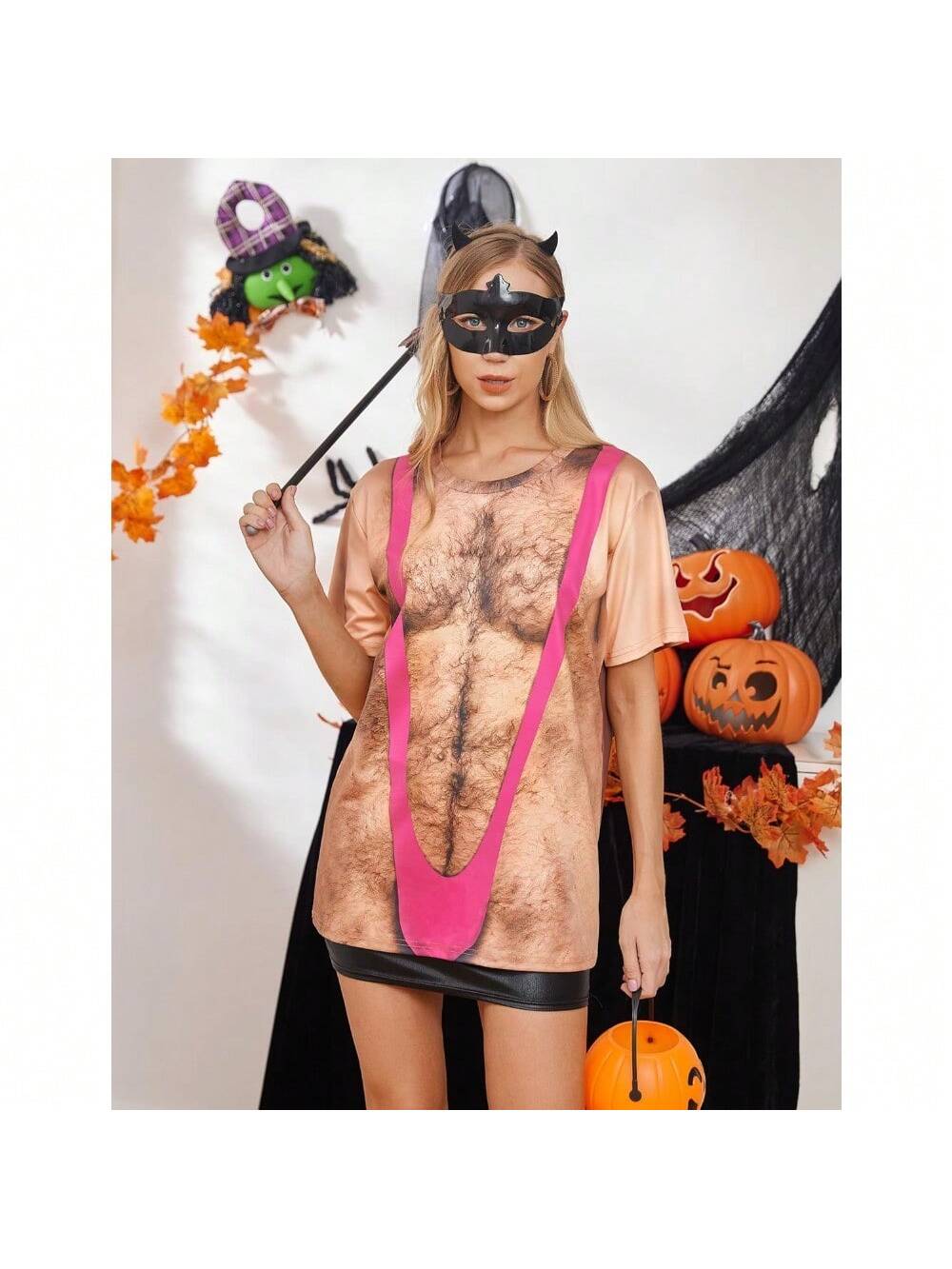 Funny Hairy Chest Hot Pink Man-thong Men's Tee