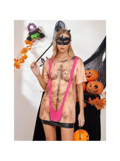 Funny Hairy Chest Hot Pink Man-thong Men's Tee