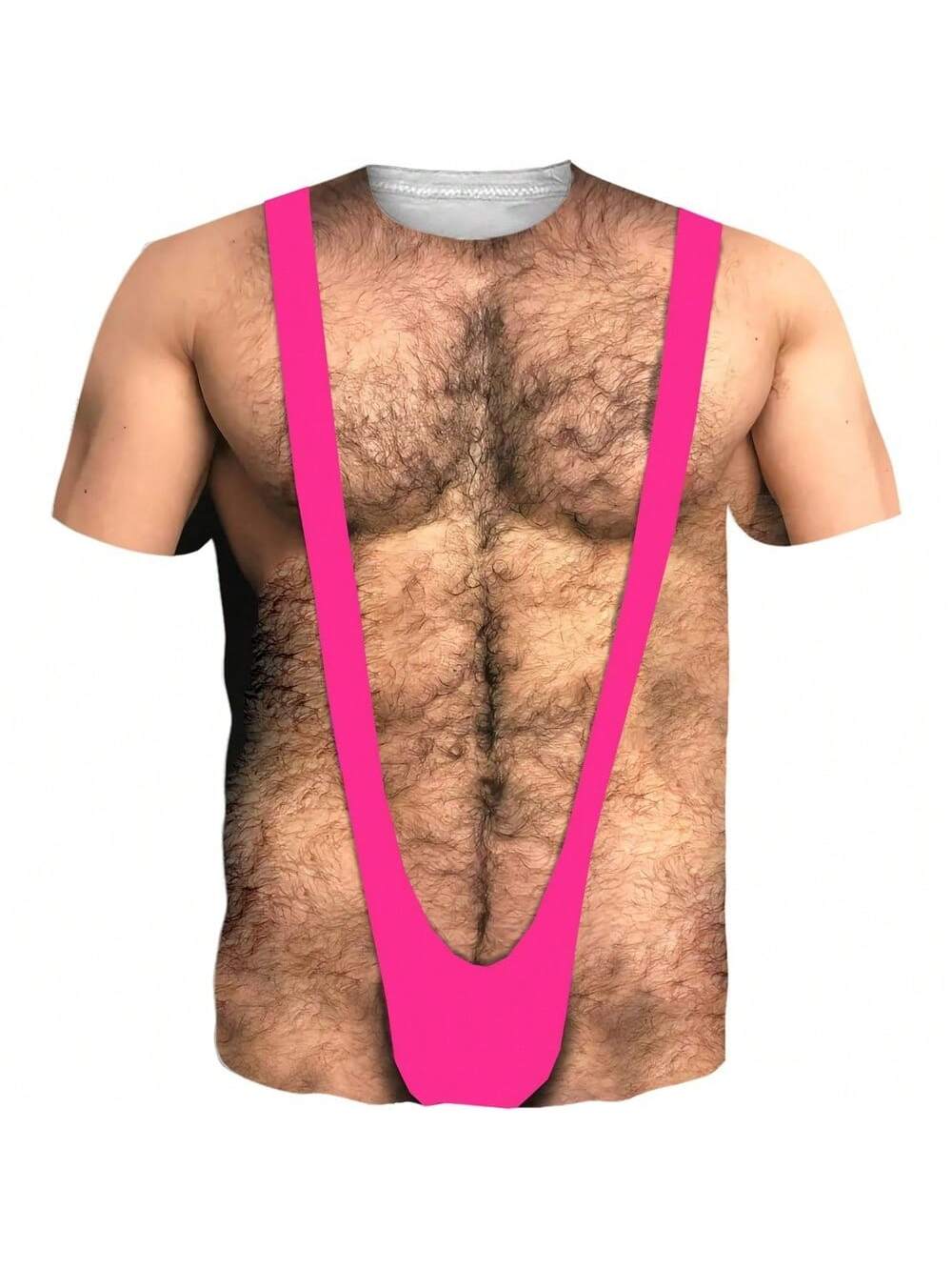 Funny Hairy Chest Hot Pink Man-thong Men's Tee