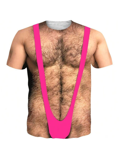 Funny Hairy Chest Hot Pink Man-thong Men's Tee
