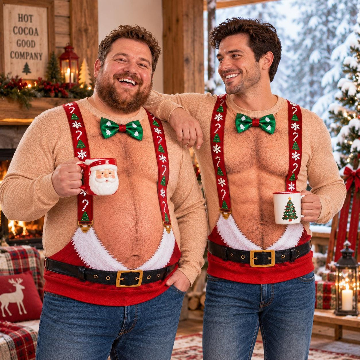 Funny Hairy Chest Men Ugly Christmas Sweater Suspenders