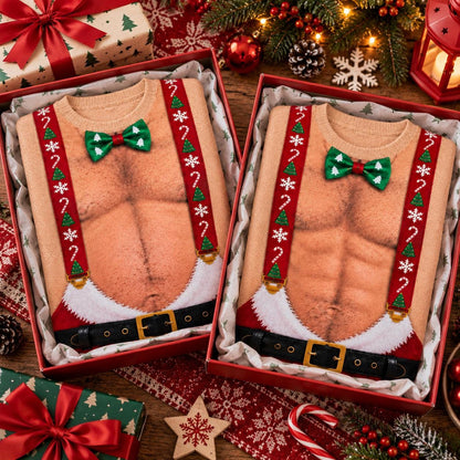 Funny Hairy Chest Men Ugly Christmas Sweater Suspenders