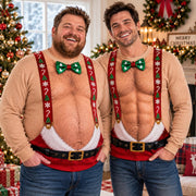 Funny Hairy Chest Men Ugly Christmas Sweater Suspenders