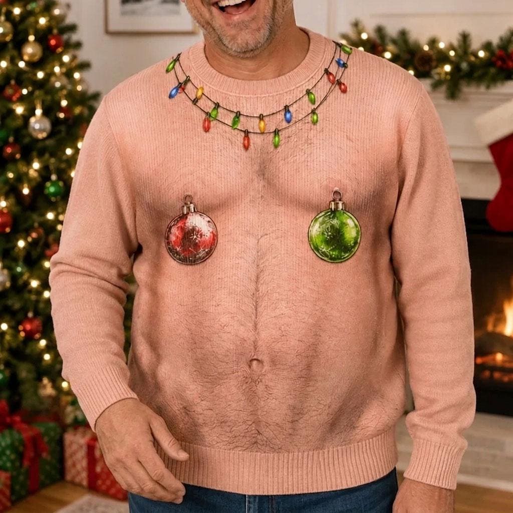 Funny Hairy Chest Nipple Ornaments Ugly Christmas Sweater