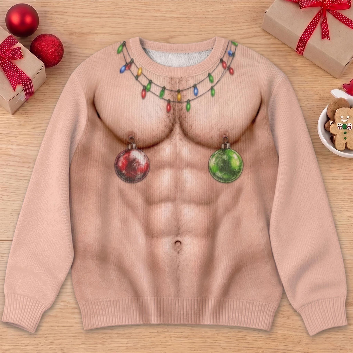 Funny Hairy Chest Nipple Ornaments Ugly Christmas Sweater