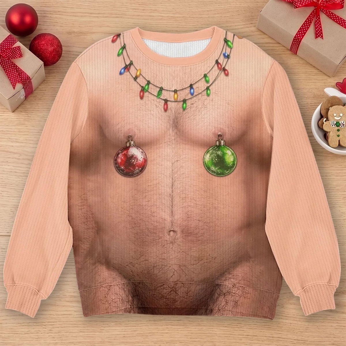 Funny Hairy Chest Nipple Ornaments Ugly Christmas Sweater