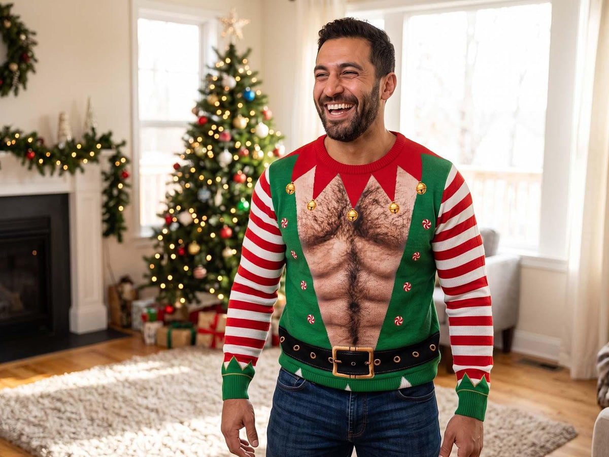 Funny Hairy Chest Santa Claus Christmas Sweater