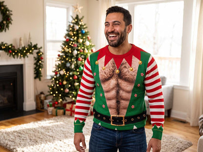 Funny Hairy Chest Santa Claus Christmas Sweater