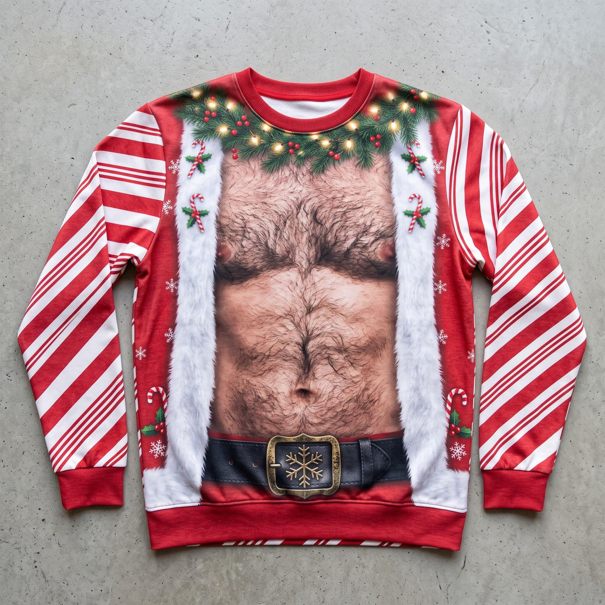 Funny Hairy Chest Santa Ugly Christmas Sweater