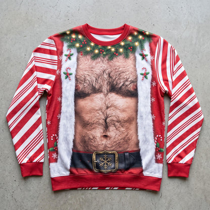 Funny Hairy Chest Santa Ugly Christmas Sweater