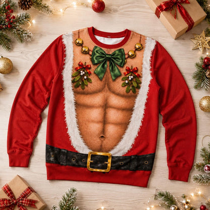 Funny Hairy Chest Santa Ugly Christmas Sweater