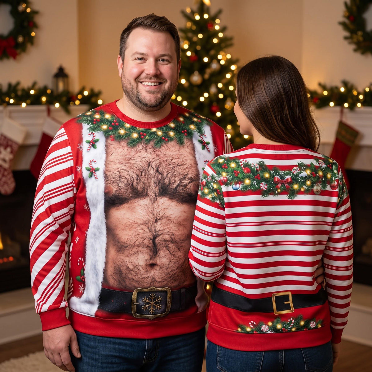 Funny Hairy Chest Santa Ugly Christmas Sweater