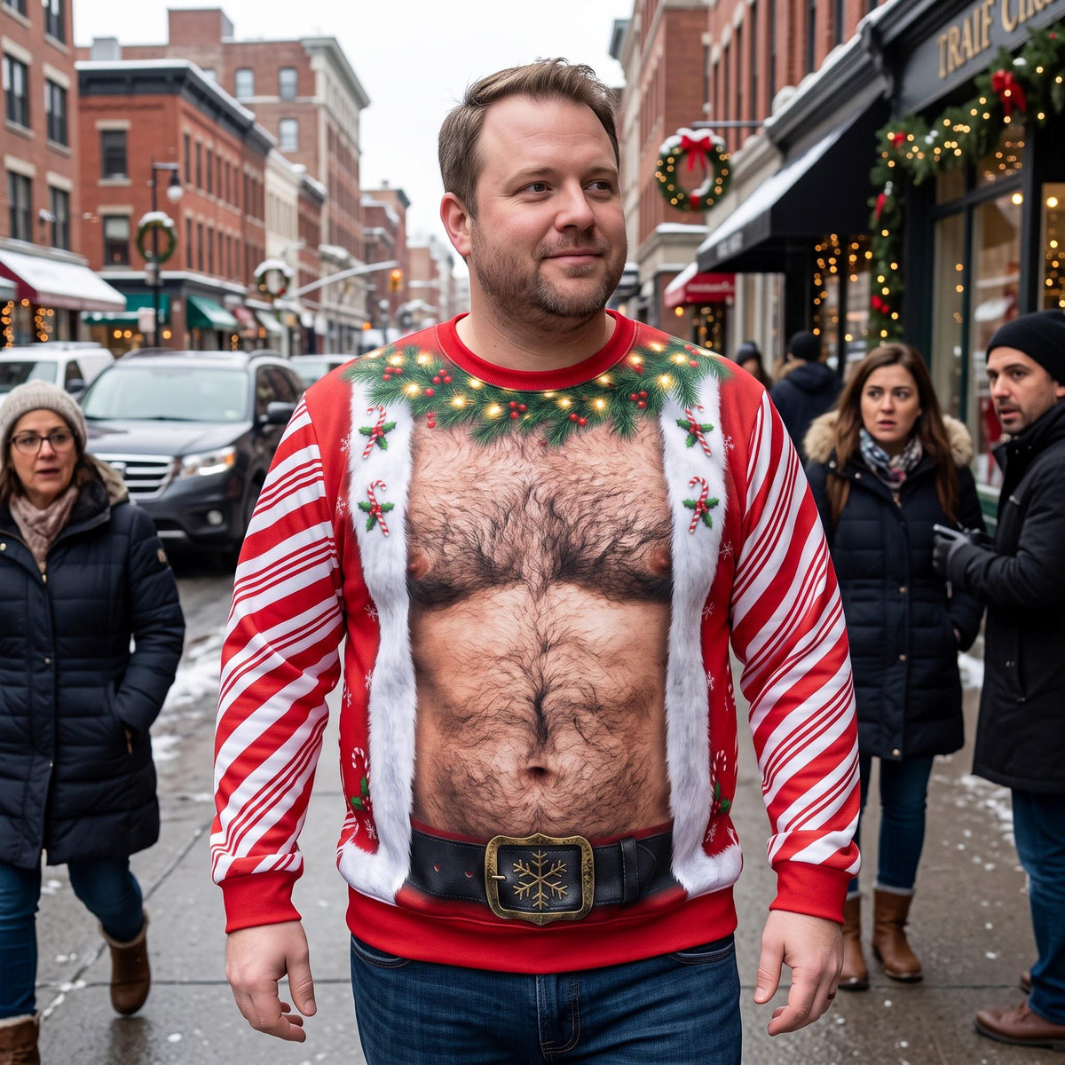 Funny Hairy Chest Santa Ugly Christmas Sweater