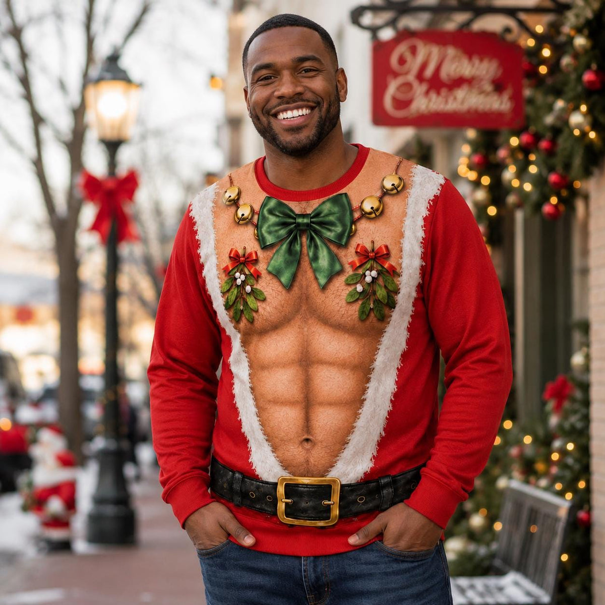Funny Hairy Chest Santa Ugly Christmas Sweater