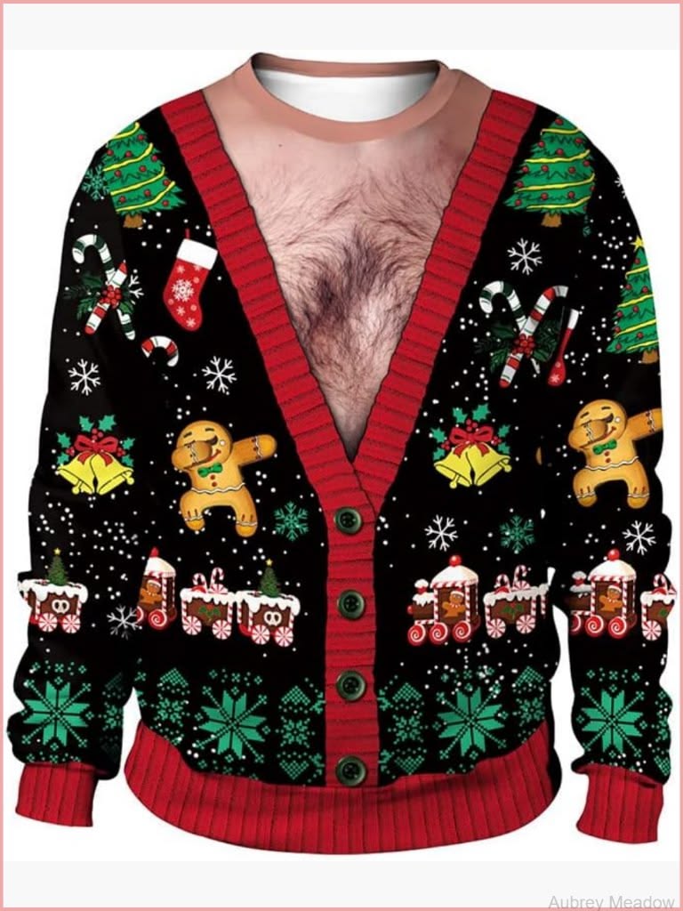 Funny Hairy Chest Xmas Cardigan Sweater