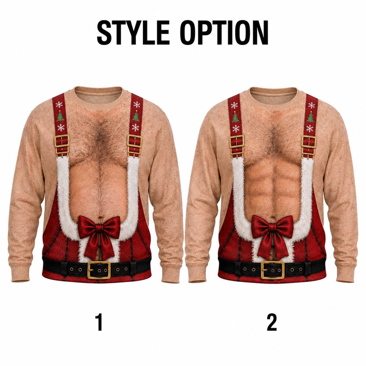 Funny Hairy Chest & Abs Christmas Suspenders Sweater