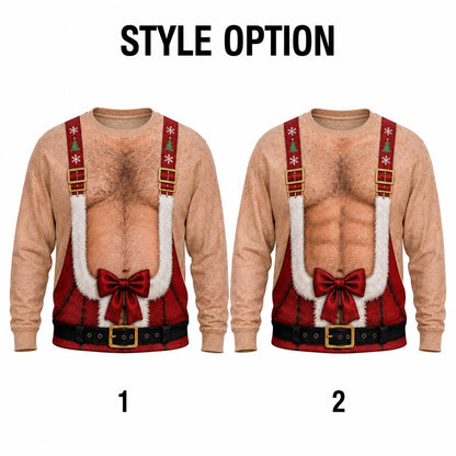 Funny Hairy Chest & Abs Christmas Suspenders Sweater