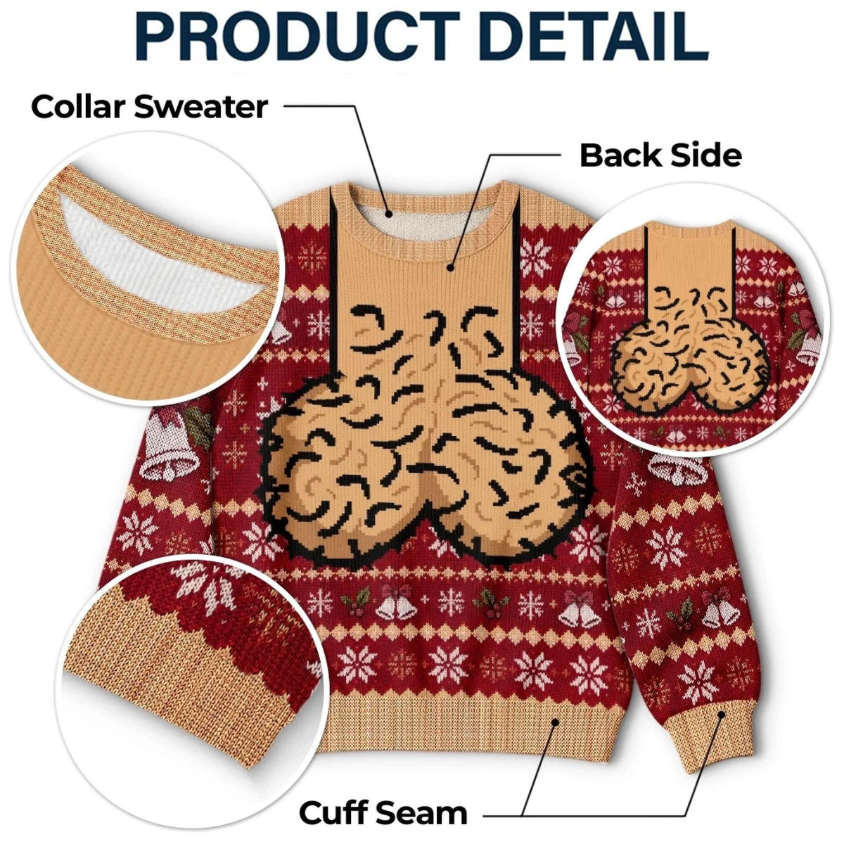 Funny Hairy Chest & Bells Christmas Ugly Sweater