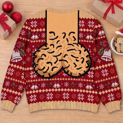 Funny Hairy Chest & Bells Christmas Ugly Sweater