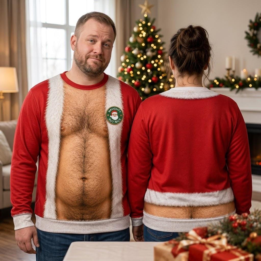 Funny Hairy Chest & Butt Crack Christmas Sweater