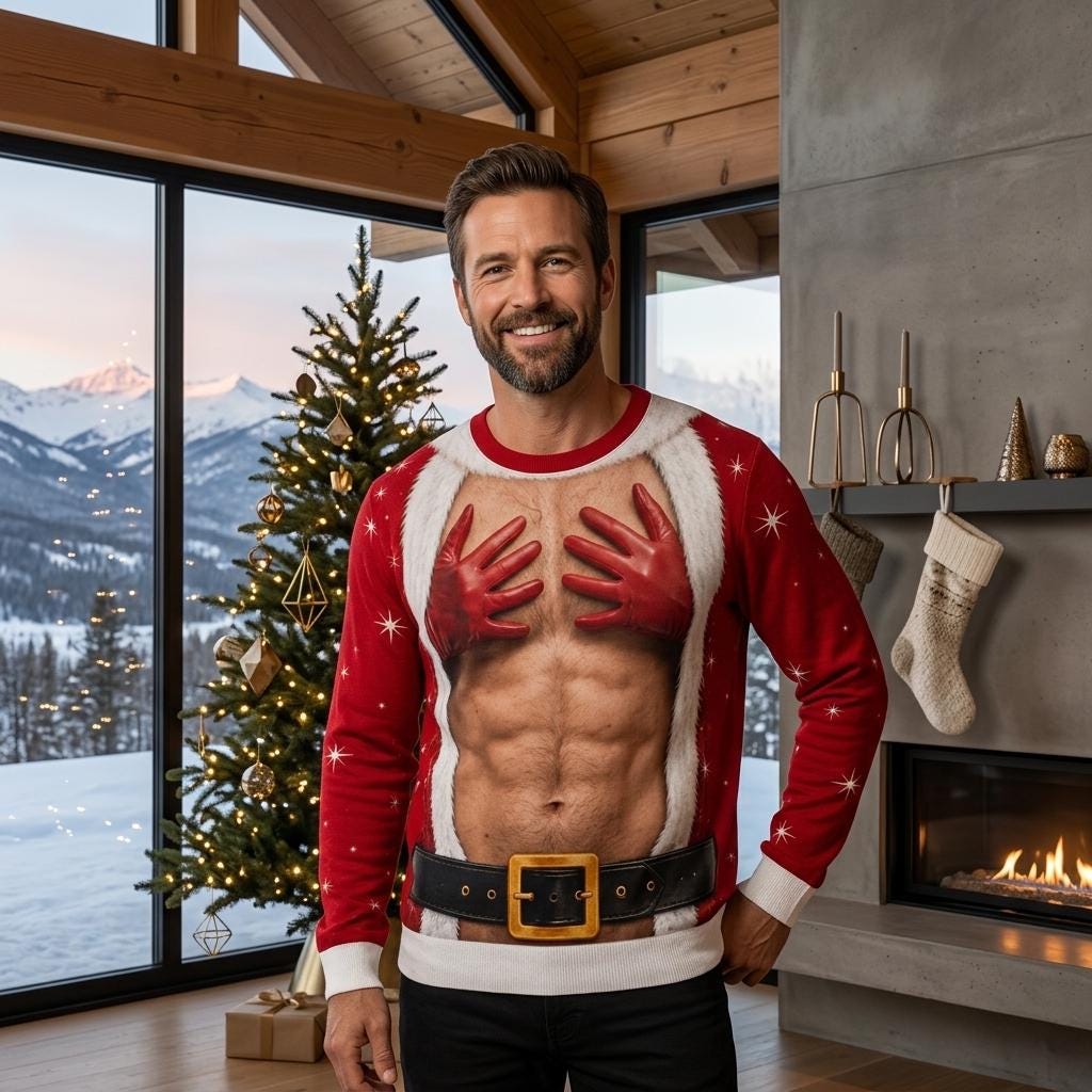 Funny Hands Chest Santa Ugly Christmas Sweater