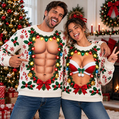 Funny Matching Chest Couple Ugly Christmas Sweater