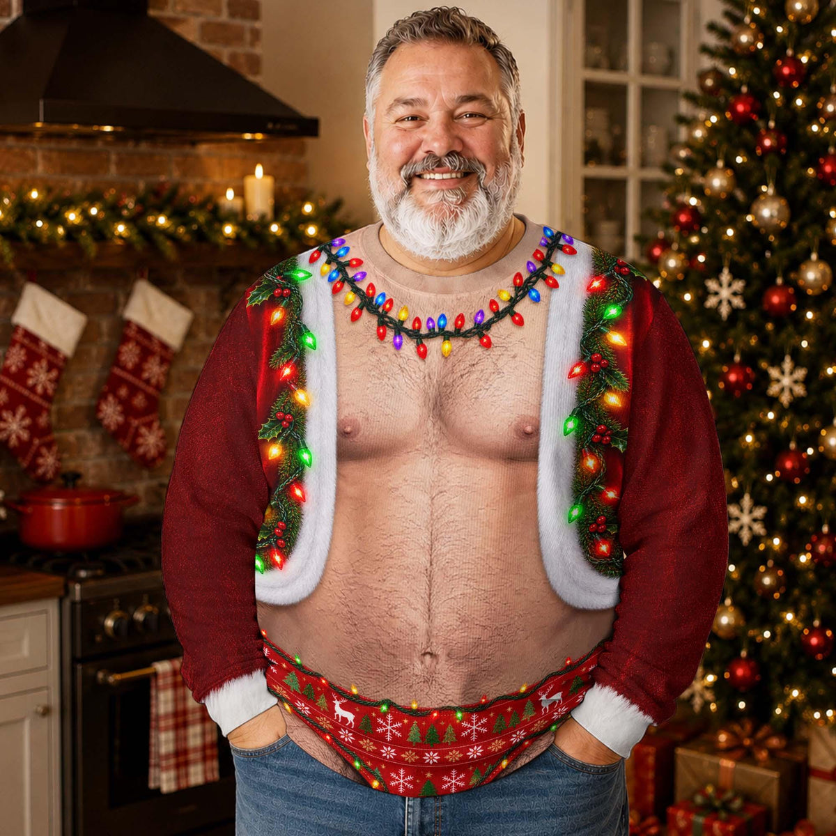 Funny Men Chest Briefs Ugly Christmas Sweater Sweatshirt