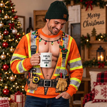 Funny Men's Construction Worker Ugly Christmas Sweater