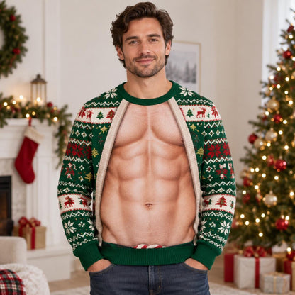 Funny Men's Muscle Chest Ugly Christmas Sweater
