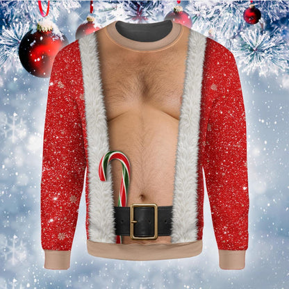 Funny Men's Naughty Hairy Santa Christmas Sweater