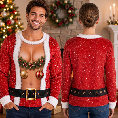 Funny Men's Open Chest Santa Claus Wreath Ugly Christmas Sweater