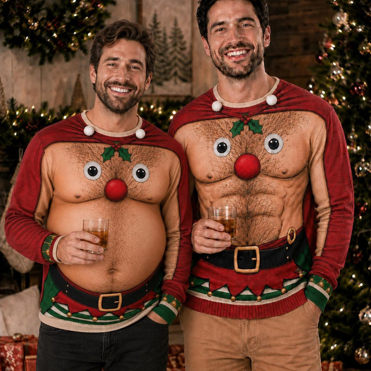 Funny Men's Reindeer Chest Ugly Christmas Sweater