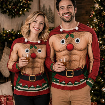 Funny Men's Reindeer Chest Ugly Christmas Sweater