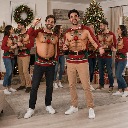 Funny Men's Reindeer Chest Ugly Christmas Sweater