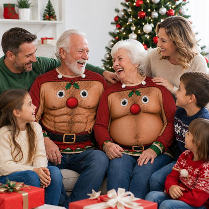 Funny Men's Reindeer Chest Ugly Christmas Sweater