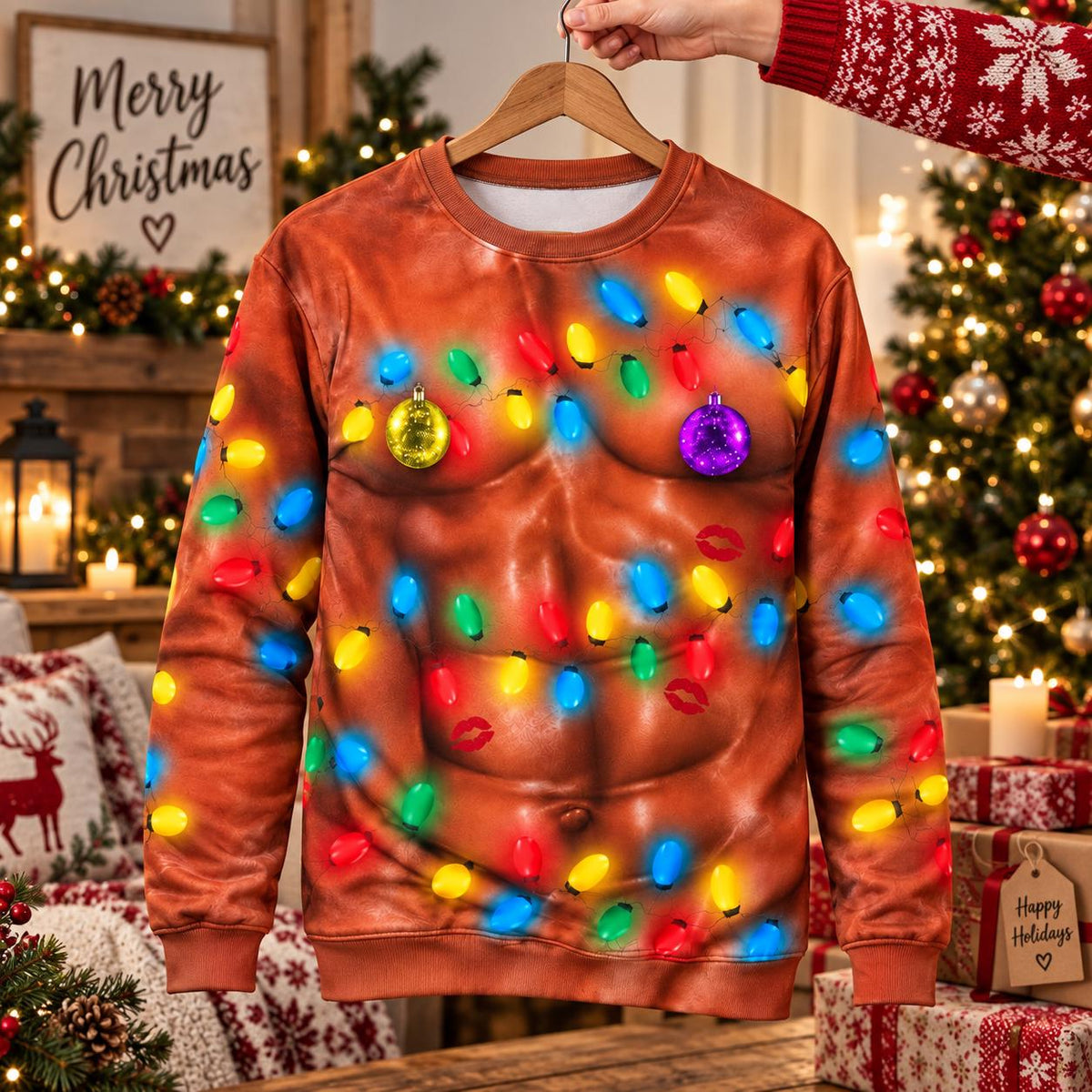 Funny Muscle Chest Light Up Ugly Christmas Sweater