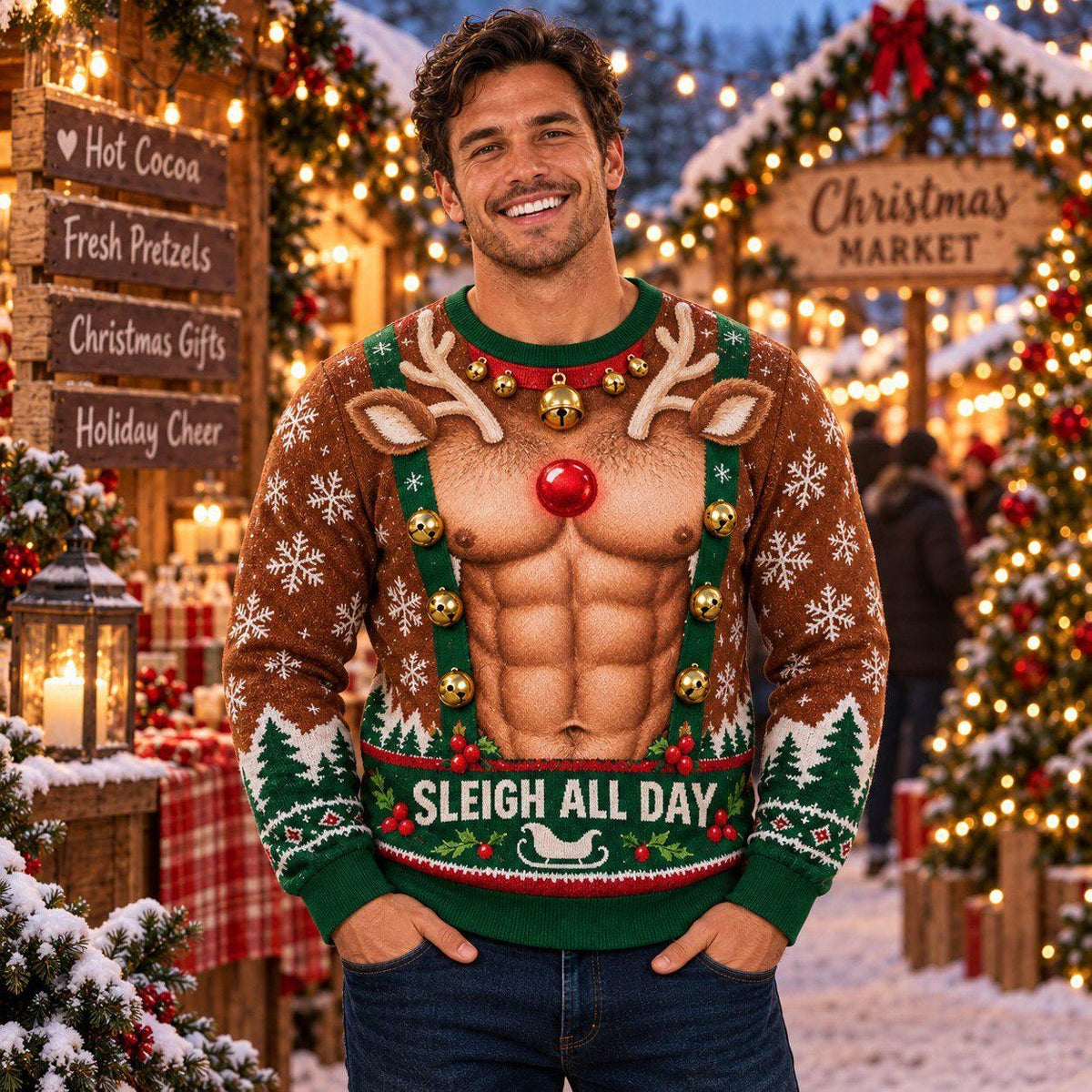 Funny Reindeer Muscle Ugly Christmas Sweater