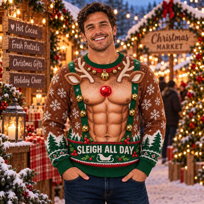 Funny Reindeer Muscle Ugly Christmas Sweater
