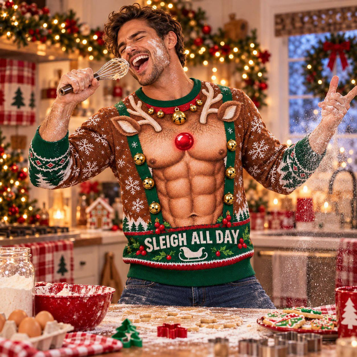 Funny Reindeer Muscle Ugly Christmas Sweater