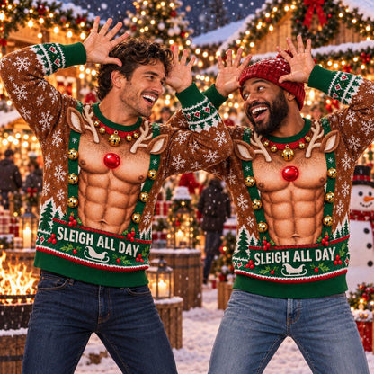 Funny Reindeer Muscle Ugly Christmas Sweater