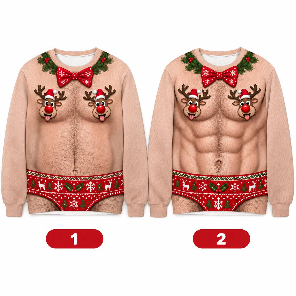 Funny Reindeer Nipple Bowtie Christmas Sweater